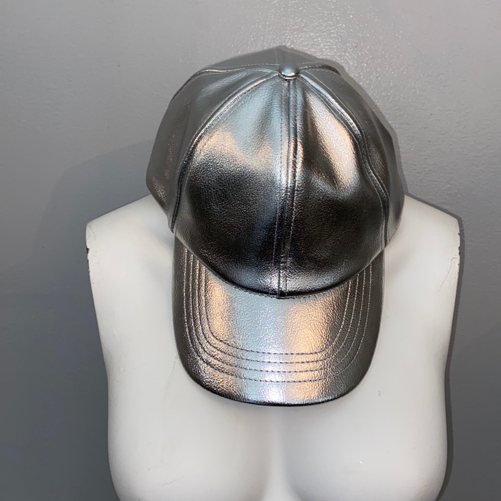 Silver Faux Leather Baseball Cap